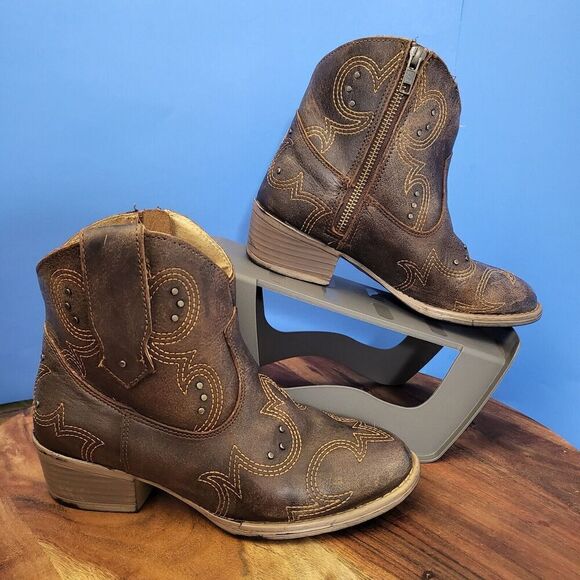 Sterling River Cowboy Boots Embroidery Studs Brown SRN6008 Women's 6.5 - Picture 3 of 12